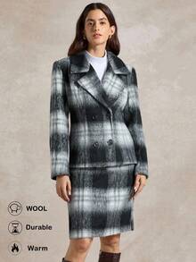 Briarwyn Women's Elegant Plaid Long Sleeve Top And Skirt 2 Pieces Set, ,Old Money Style Women, Fall Clothes For Women ,Winter Set Thickened Fabric - Black and White - View 2