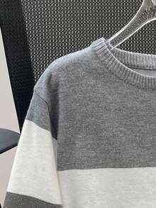 Tween Boys' Casual Colorblock Striped Knit Crew Neck Pullover Sweater Fall Winter - Grey - View 3