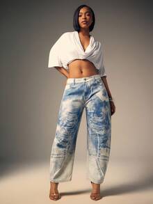 Denimoi Women's Casual Versatile Button Pocket Barrel Leg Jeans