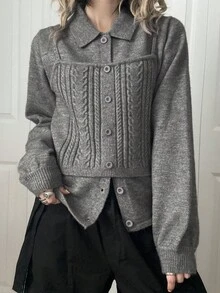 FRIFUL Women's Solid Dark Grey Turtleneck Long Sleeve Knit Cardigan With Loose Fit Camisole, Casual Versatile Sweater Set, Autumn