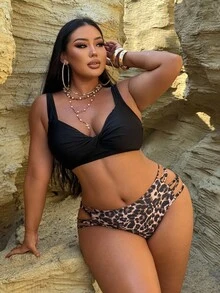 Swim SXY Braguita de bikini con estampado de leopardo para mujer de talla grande