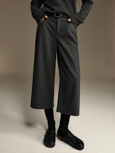 Ontre 2025 Autumn/Winter New Arrival, Versatile Vintage Elegant Business Casual Women's Apparel, All-Match Nashville Clothing, Suitable For Easter, Christmas, Wool Blend Urban Commuter Pants, Formal Guest Wedding Attire, Straight Leg Pocket Ankle Pants For Elegant Women In Autumn/Winter