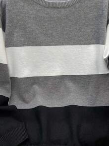 Tween Boys' Casual Colorblock Striped Knit Crew Neck Pullover Sweater Fall Winter - Grey - View 7