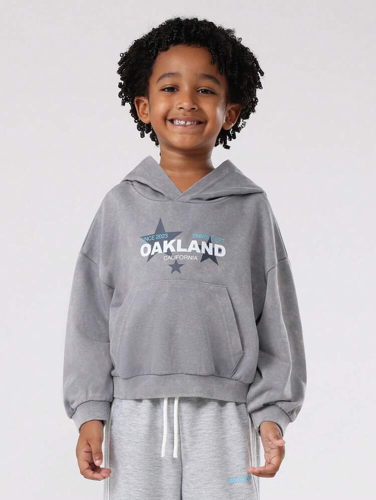 Graphic Print Hoodie With Stars And Centre Pocket