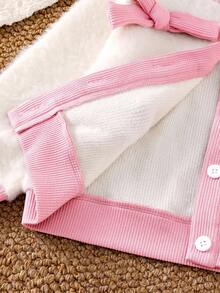 Genkimix Kids 两件套女童粉白针织毛绒蝴蝶结开衫外套和百褶裙套装，甜美可爱，春秋冬装