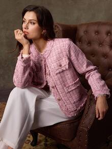 Lilora Women's Elegant Plaid Long Sleeve Single-Breasted Overcoat, Autumn/Winter Officeelegance Old Money,Concert,Tweed,ملابس شتوية للنساء