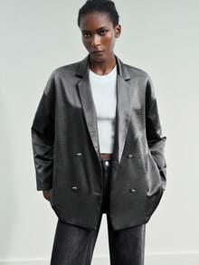 Maija Blazer croisé élégant de couleur unie pour femme - Gris foncé - Voir 6
