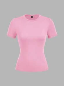 SHEIN EZwear 3件套女士休闲圆领修身长袖T恤套装，基础款T恤，女士3件装上衣，女士T恤，女士短袖上衣，纯色T恤，女士夏季上衣 - 彩色 - 查看 5