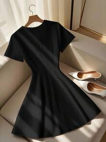 Regalyn Plus Size Women Elegant White Criss-Cross Tie Waist Double-Breasted Mini Dress, Summer