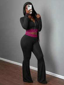 Slaydiva Áo chui đầu phối màu thu đông, áo khoác thể thao dài tay thường ngày dành cho nữ - Màu tím - Xem 2