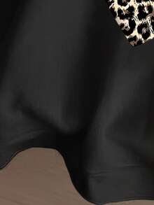 SHEIN Tween Girl 休闲豹纹印花心形图案圆领运动衫，秋冬季 - 黑色 - 查看 5