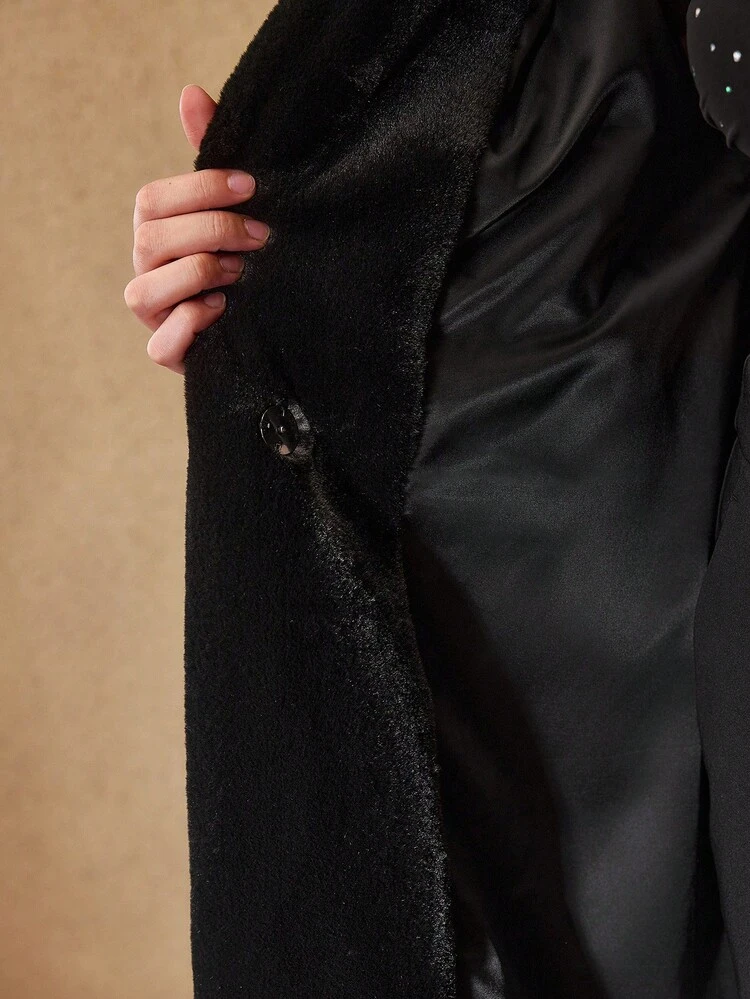 CHRISTMAS PLUS SIZE WARM AND SOFT FAUX FUR COAT WITHOUT BELT, AUTUMN/WINTER