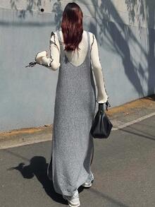 FRIFUL Women's Sleeveless Braided Decor Solid Color Straight Knit Sweater Dress