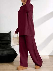 EURMUSE Ladies' Plain And Simple Daily Style Belt And Woolen 2pcs/Set - Burgundy - View 7