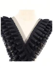 1 码黑色褶皱欧根纱蕾丝边褶皱网眼雪纺饰带复古风格边饰面料刺绣贴花缝纫工艺婚礼新娘礼服派对装饰