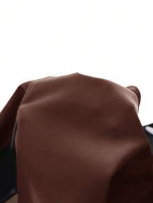 Slaydiva 秋冬休闲街头机车风圆领长袖露肩超短款黑红PU女装外套 - 棕色 - 查看 7