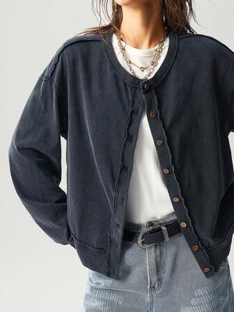 Bohemela Casual Solid Color Knit Loose Wash Jacket For Women