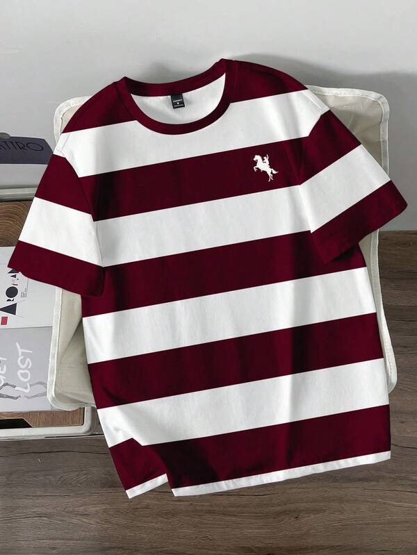 Manfinity Joysei Men's Casual Colorblock Striped Short Sleeve T-Shirt, Summer