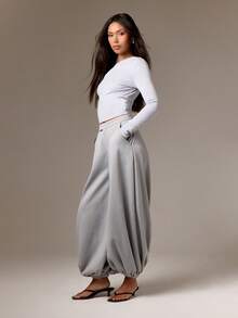 AiiRZ 女式高腰阔腿裤宽松阔腿针织运动裤，弹性袖口家居服 - 淺灰色 - 查看 6