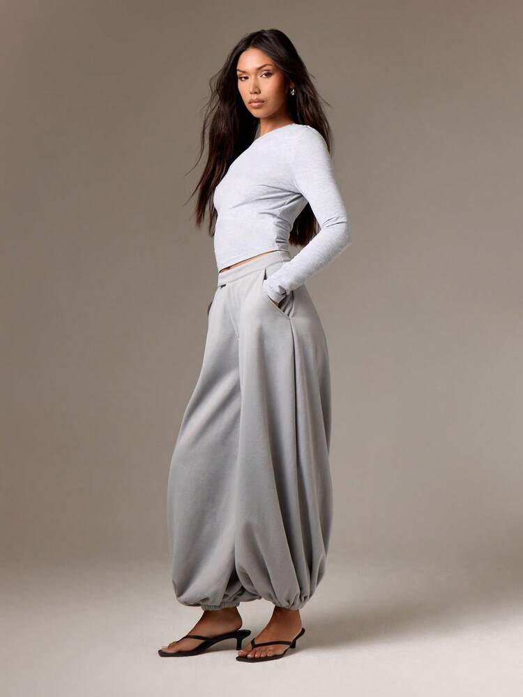 High Waisted Palazzo Pants With Elastic Cuff