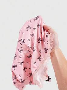 ROMWE Kawaii Bow Print Spaghetti Strap Camisole Top With Lace Trim - Pink - View 5