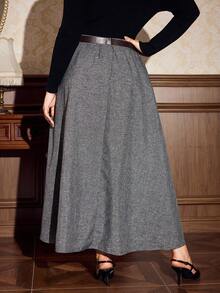 Vintamour Plus-Size Women's Retro Classic Elegant Half Skirt, Autumn And Winter Women's Half Skirt, Retro Half Skirt, Elegant Women's Clothing Modest Skirts Skirt Midi Elegant Skirt Aline Skirt Grey Skirt