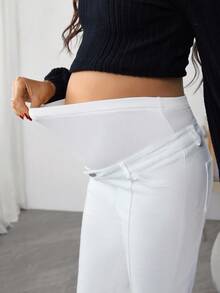 SHEIN 孕妇高腰口袋喇叭休闲百搭牛仔裤 - 白色 - 查看 7