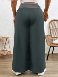 SHEIN Fashionable & Versatile Contrast Color Waistband Wide Leg Pants For Pregnant Women