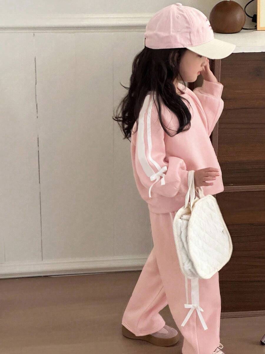 DAZY 2件套女童圆领针织卫衣套装，秋季 - 淺粉色 - 查看 1