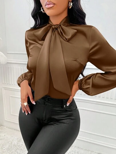 SOLERSUN Glossy And Elegant Apricot Colored Shirt For Women's Commuting, Casual Business