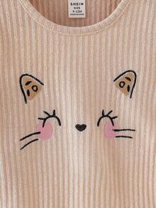 SHEIN 5pcs/Set Baby Girls' Casual Cute Ribbed Cat Embroidery & Leopard Print Tops Fall Winter - Multicolor - View 8