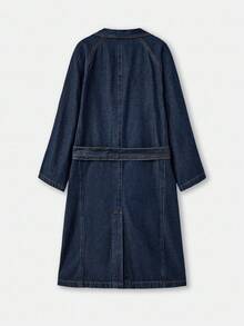 lacRébo Chic Denim Trench Coat With Belt And Double-Breasted Closure Spring Women Clothes Spring Summer - Dark Wash - View 10