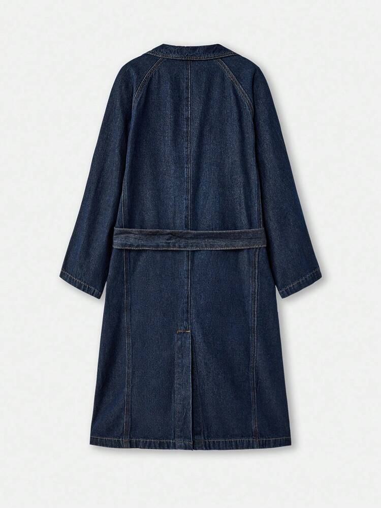 Chic Denim Trench Coat With Belt And Double-Breasted Closure Spring Women Clothes Spring Summer