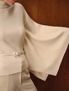 MOTF PREMIUM HIGH NECK BATWING SLEEVE RIBBED KNIT SWEATER TOP - Apricot - View 3