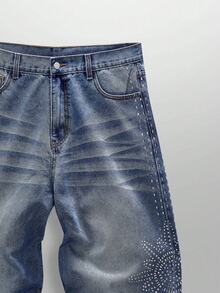 NEON BLANC Rhinestone Embellished Flared Leg Casual Jeans - Blue - View 4