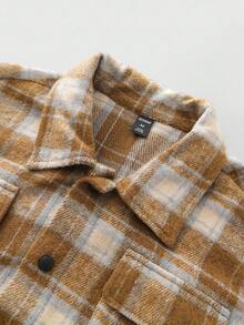 ROMWE MEN Street Life Men's Woolen Street American English Graphic Prep Plaid Printed Jacket, Autumn/Winter