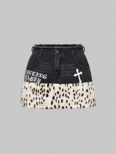 Goth تنورة جينز قصيرة كاجوال للمقاسات الكبيرة للخريف/الشتاء، تنورة جينز قصيرة للحفلات للمقاسات الكبيرة، تنورة بقصة جوتيك جريئة مطبوعة بشعار وخيوط عنكبوتية من جلد PU للمقاسات الكبيرة، تنورة بقصة جوتيك جريئة مطبوعة بشعار وخيوط عنكبوتية من جلد PU للمقاسات الكبيرة