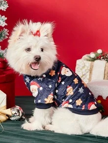 PETSIN 1 宠物圣诞猫狗通用蓝色圣诞老人雪花姜饼人图案印花毛绒玩具，温暖舒适，适合狗狗圣诞节 - 彩色 - 查看 6