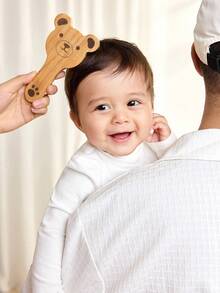 Cozy Pixies 2 Pieces Set Of Baby Care Tools, Wool Bear Wooden Comb Brush, Gift Box Set, Newborn Comb Brush.