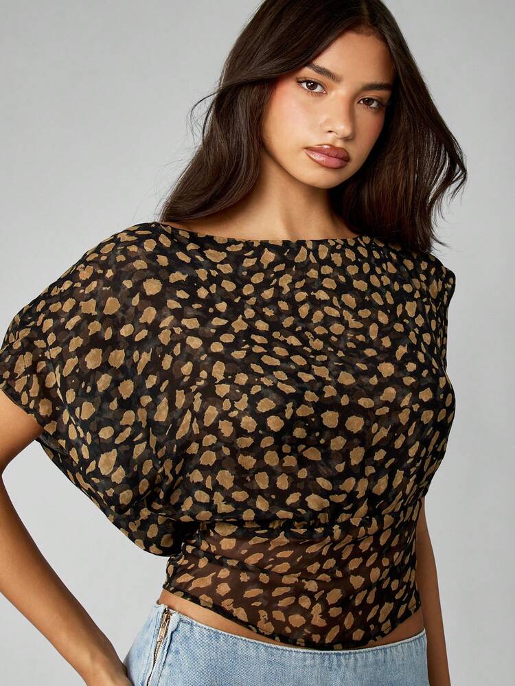 MISSGUIDED Leopard Print One Shoulder Sheer Top With Cinched Waist Detail For Fall Fashion