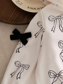 SHEIN 6Months-3Years Baby Girl Coat Casual Style Fall Outfits For Girl Bowknot-Shape Printing Jacket - Beige - View 3