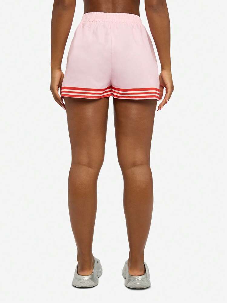 SUMWON WOMEN Shorts With Grapefruit Print And Striped Hem