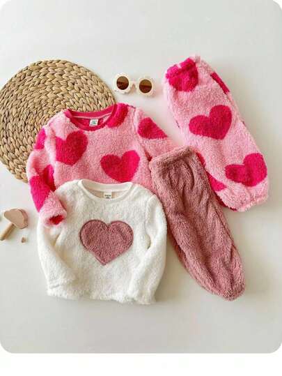 2件装 高性价比 可爱女宝宝休闲简约抓绒双面绒圆领卫衣和裤子多件套 适合女宝宝衣服 女宝宝服装套装 生日派对、晚会、演出、婚礼、洗礼、开幕式 适合日常 适合居家 适合旅行 适合秋冬季节