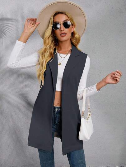 EMERY ROSE Sleeveless Casual Solid Color Suit Jacket, Summer