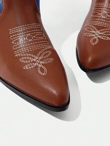Styleloop 女式铆钉拉链刺绣装饰粗跟尖头一脚蹬靴，适合节日、户外、万圣节、圣诞节、派对、秋季牛仔靴 - 彩色 - 查看 4