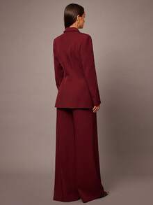 Silquee 女士休闲商务纯色收腰长袖西装外套 - 酒紅色 - 查看 7