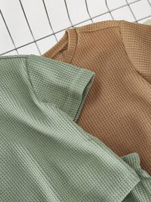 Loomiva Baby Boy 4pcs/Set Solid Color Short Sleeve Pullover Top And Casual Shorts - Multicolor - View 4