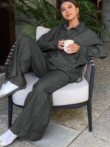 DAZY 女士休闲牛仔套头衫和直筒裤套装 - 黑色 - 查看 8