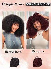 Density Pro 非洲卷发鲍勃假发，带刘海，Cioly 卷发假发，真人发质，酒红色 99J 蓬松卷发鲍勃假发，无胶假发，可穿戴，自然黑色，万圣节服装，红色假发 - S99JC - 查看 5
