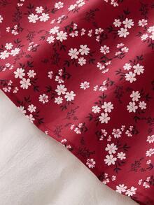 Tween Girl Round Neck Puff Sleeve Ditsy Floral Casual Dress Fall Winter - Burgundy - View 6